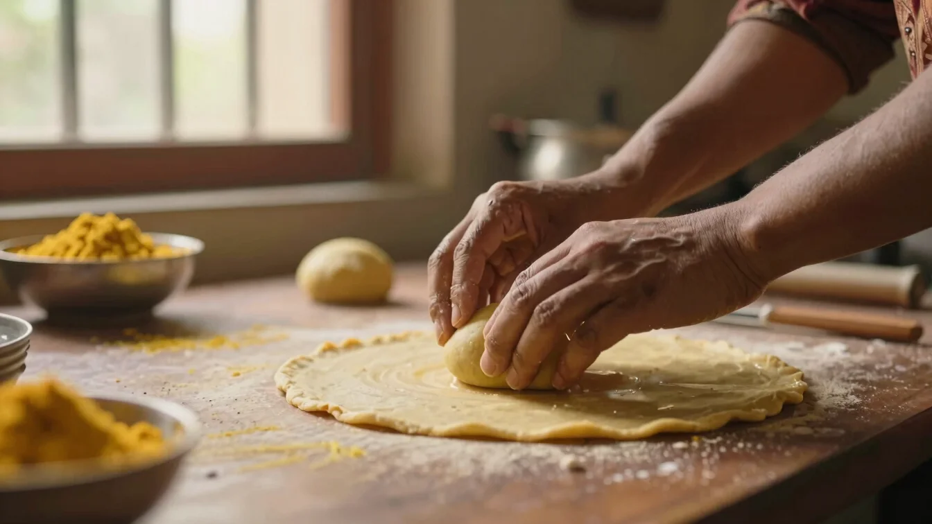 Hands gently shaping modak dough, traditional Maharashtrian kitch